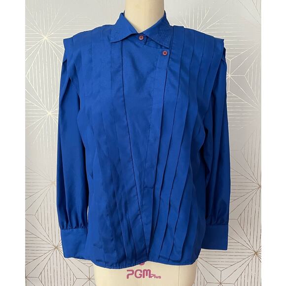 Vintage 1980's Panther bold statement pleated blouse with shoulder pads sz 11/12 - Picture 1 of 16